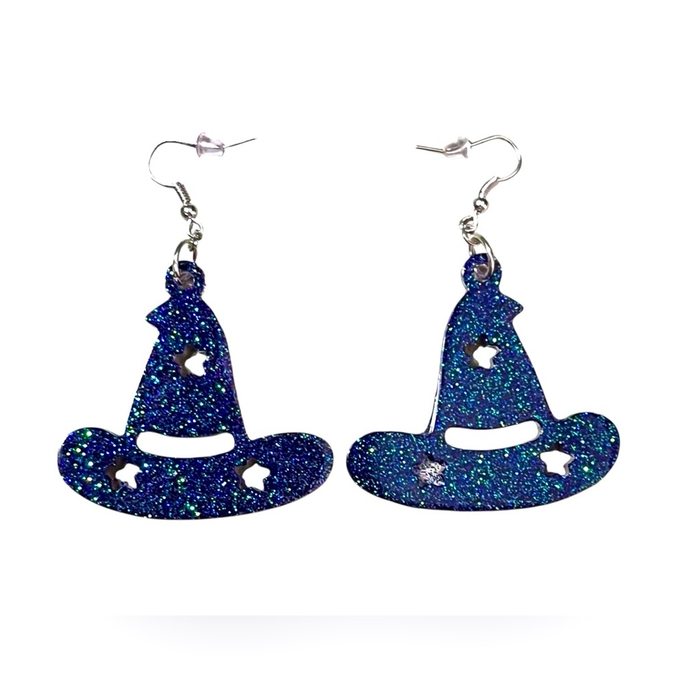Hand Poured Resin Glitter Witch Hat Earrings